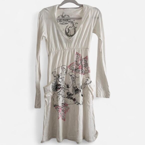 Vintage Y2K Key Closet White Koala Graphic Tunic Dress Hooded small - Picture 3 of 6